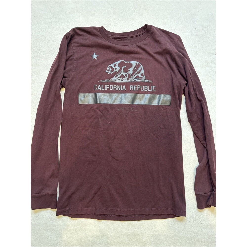 Ring Of Fire California Republic Long Sleeve T Shirt Sz Small Burgundy Black